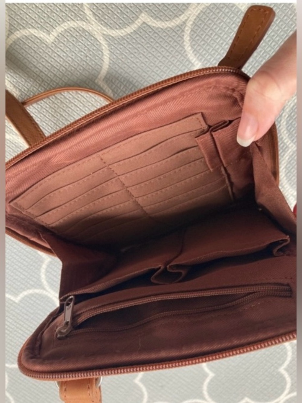 Fossil Brown Leather Messenger Crossbody Multiple Compartments Compact - Picture 4 of 6